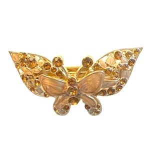 Golden Tone Crystal & Enamel Butterfly Barrette